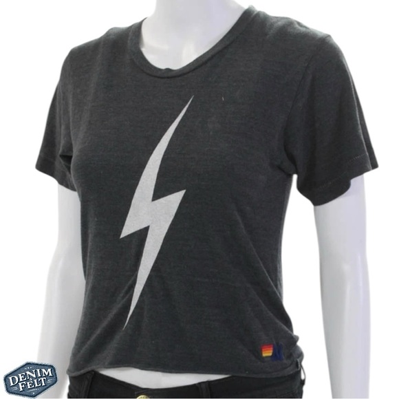 Aviator Nation Women’s Bolt Crop Graphic Tee T-Shirt in Charcoal Beach Travel - Picture 3 of 13